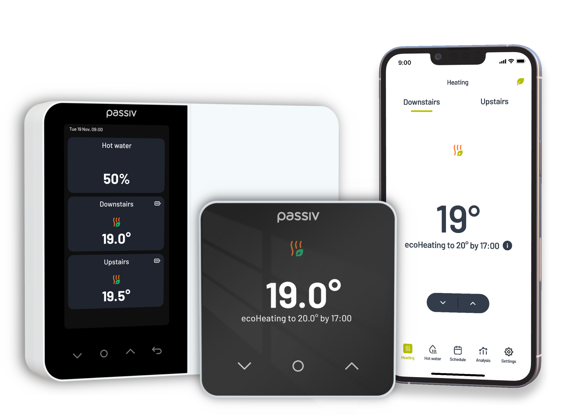 Passiv Smart Thermostat, hub and mobile app
